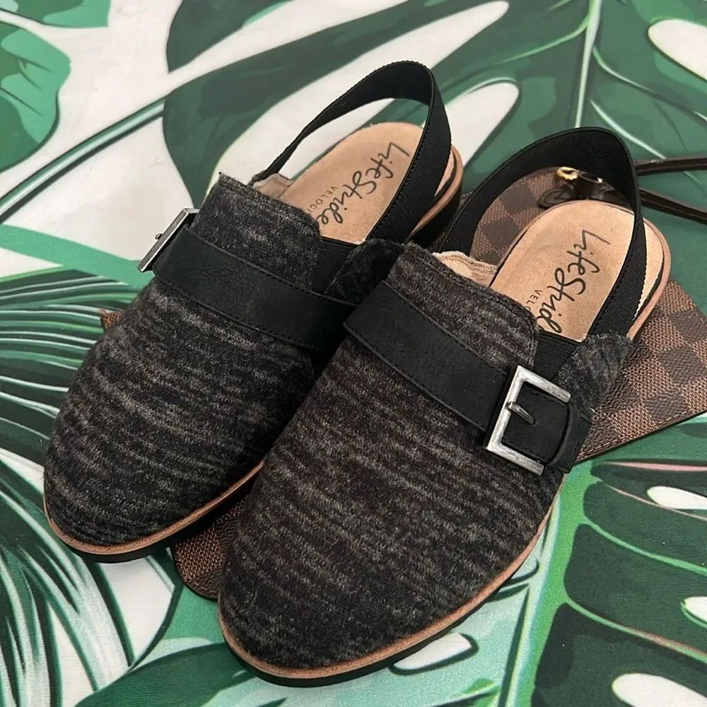 * Life Stride velocity charcoal slide flats with back strap